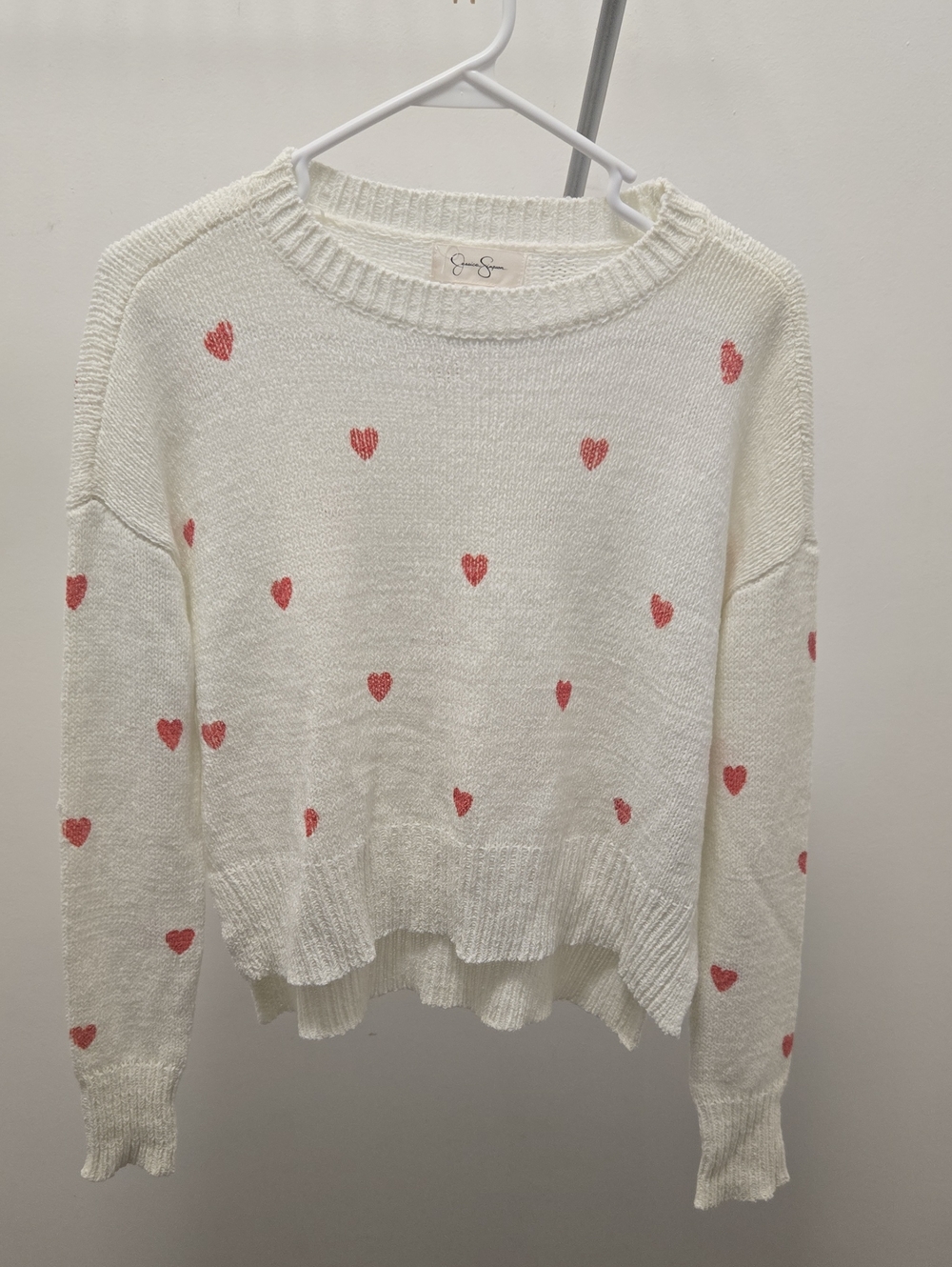 Jessica Simpson Cream Sweater with Pink Heart Print